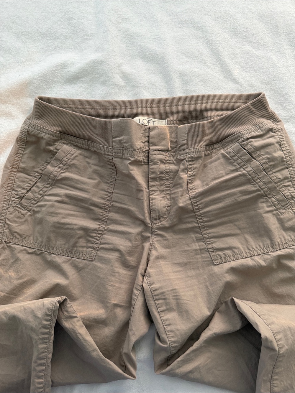 LOFT Neutral Taupe Pull-On Utility Pants. Low Rise